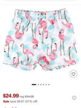 Kids Flamingo Print Swim Trunks - Pink & Aqua - Size 12-18 mths